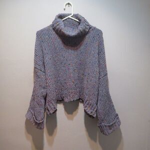 POL Gray Confetti Cropped Knit Turtleneck Size Small